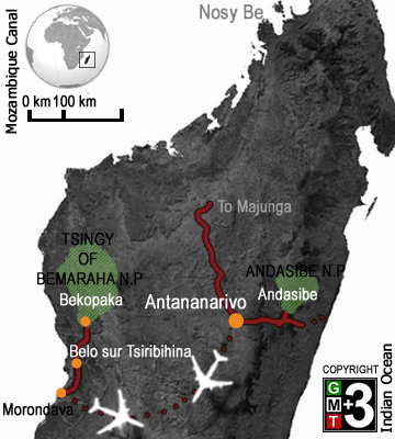 Andasibe & The Tsingy of Bemaraha map