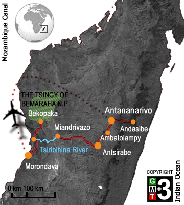 Tsiribihina & Tsingy to Andasibe map